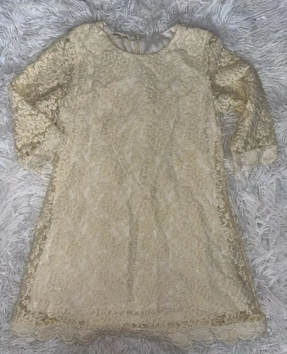 April Girl 150 Lace Ivory 3/4 Sleeved Dress. Delicate, Feminine, So Pretty.